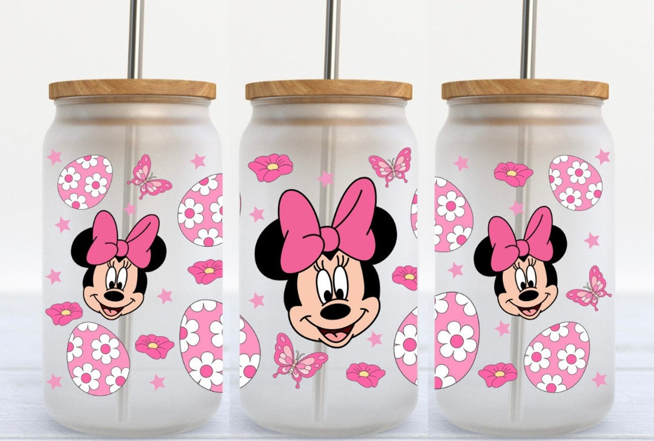 Pink Minnie Easter 16oz Glass Can