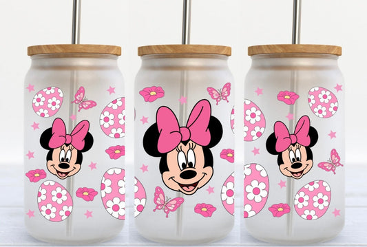 Pink Minnie Easter 16oz Glass Can