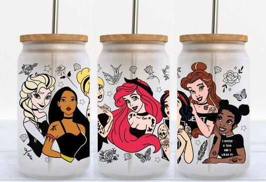 Tattooed Princesses 16oz Glass Can