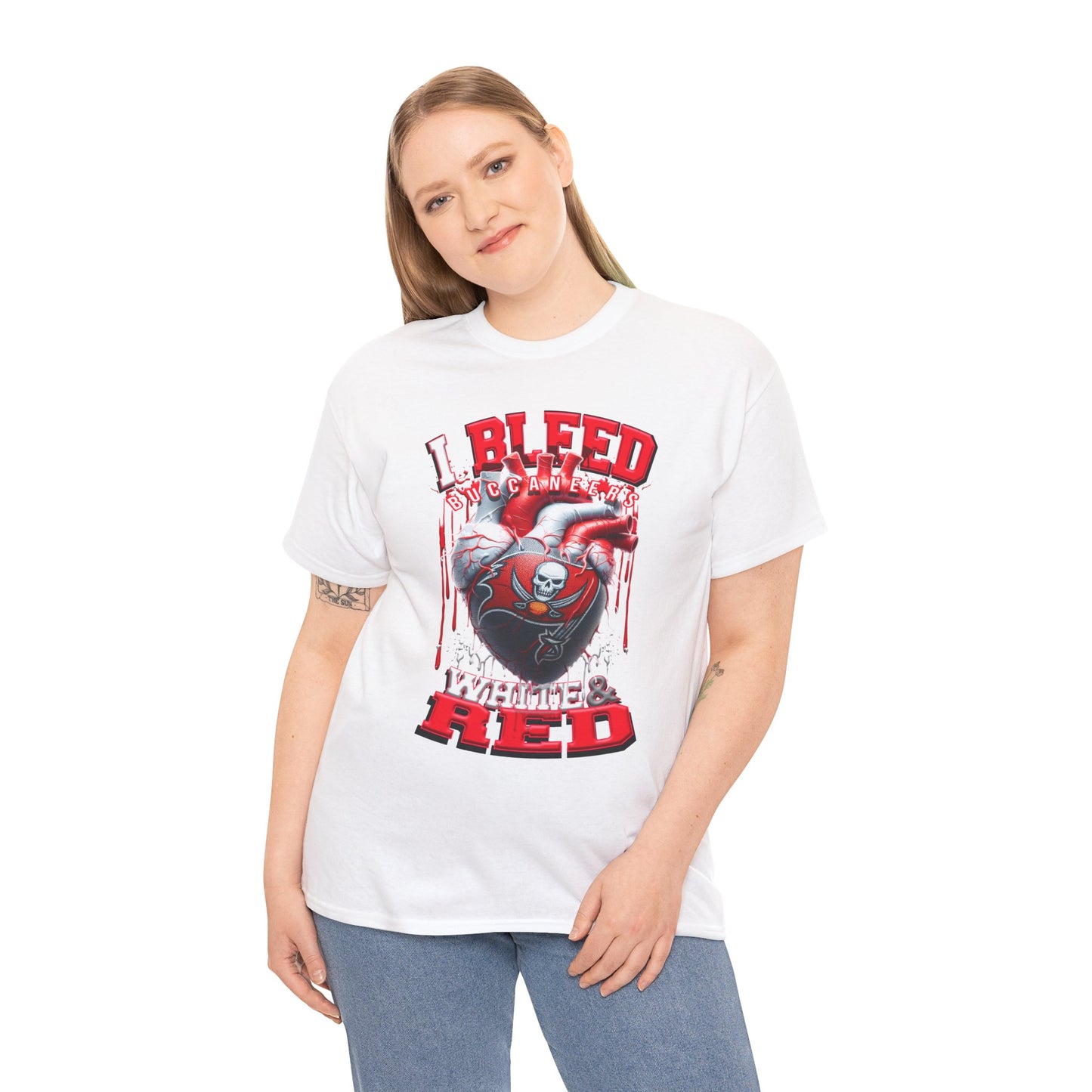 Tampa Bay Buccaneers NFL Unisex Heavy Cotton Tee, I Bleed White & Red Shirt, Florida Fan Gift