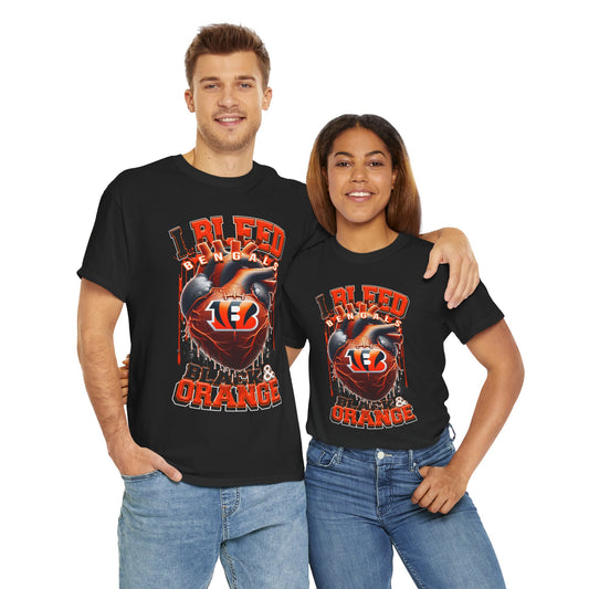 Cincinnati Bengals Unisex Tee Shirt, I Bleed Black & Orange NFL Bengals T-Shirt, Bengals Fan Apparel, Bengals Football Gear, Bengals Gift