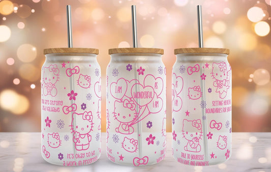 HK Kawaii Kitty 16oz Glass Can