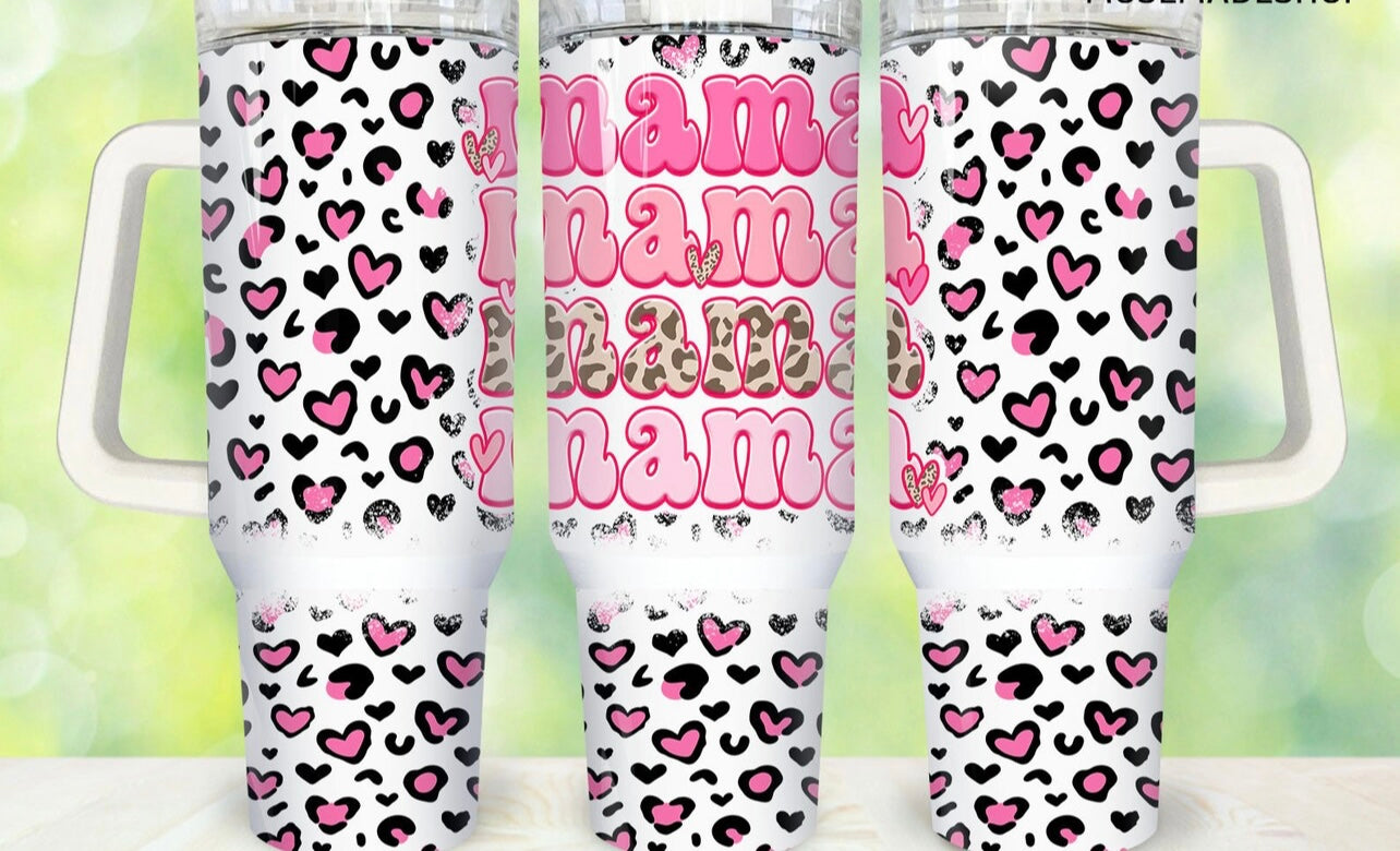 Mama pink hearts 40oz Dupe Tumbler