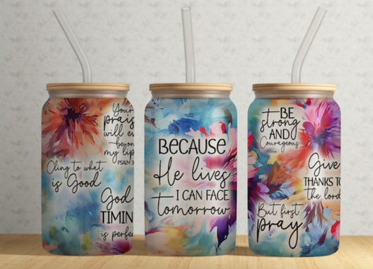 Watercolor Scriptures 16oz Glass Can