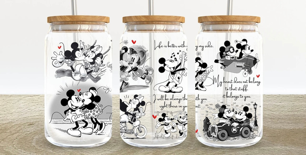 B&W Magical Mouse 16oz Glass Can