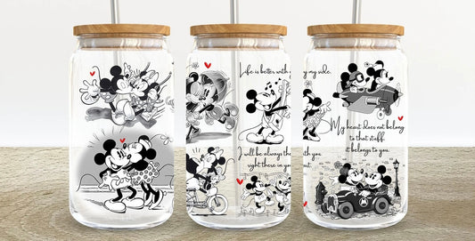 B&W Magical Mouse 16oz Glass Can