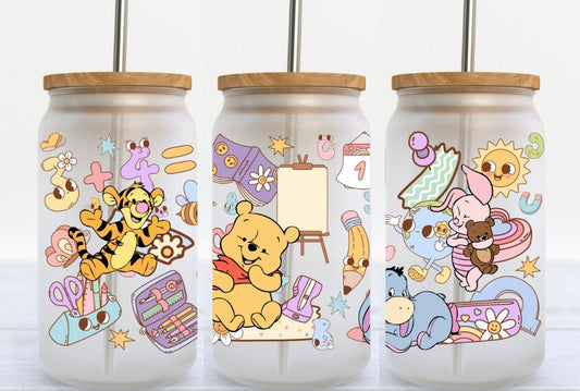 Back 2 School Pooh 16oz Glass Can