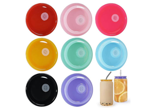 16oz Glass Cup Colored Lid