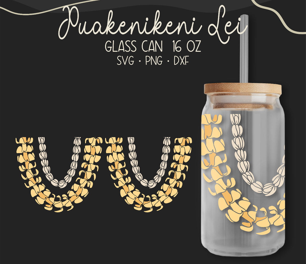 Puakenikeni Hanging Double Lei 16oz Glass Can