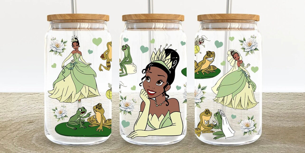 Princess & Frog 16oz Glass Can