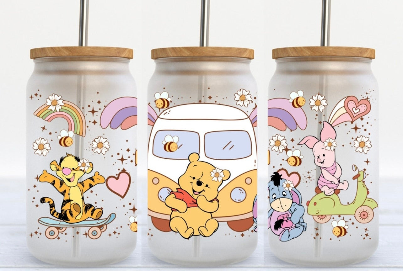 Groovy Pooh & Friends 16oz Glass Can