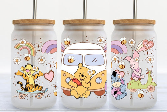 Groovy Pooh & Friends 16oz Glass Can