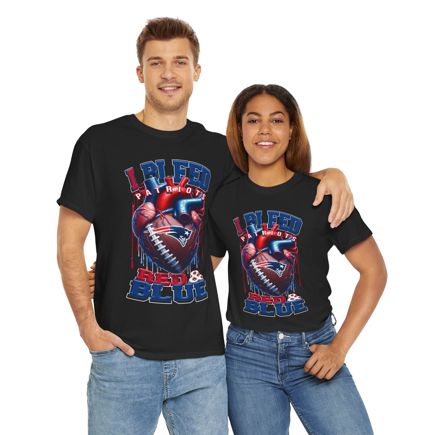 New England Patriots Unisex Tee, I Bleed Red & Blue, NFL Tshirt, Football Fan Shirt, Sports Tee