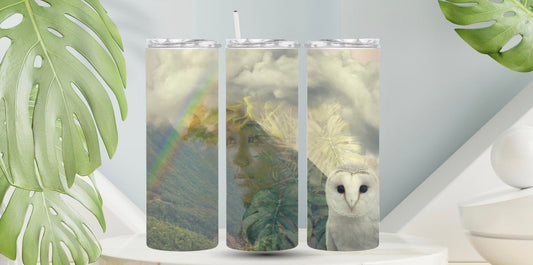 Hawaiian Landscape + Owl + Girl 20oz Tumbler