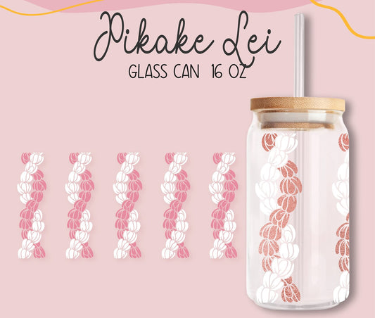 Vertical Pikake Lei 16oz Glass Can