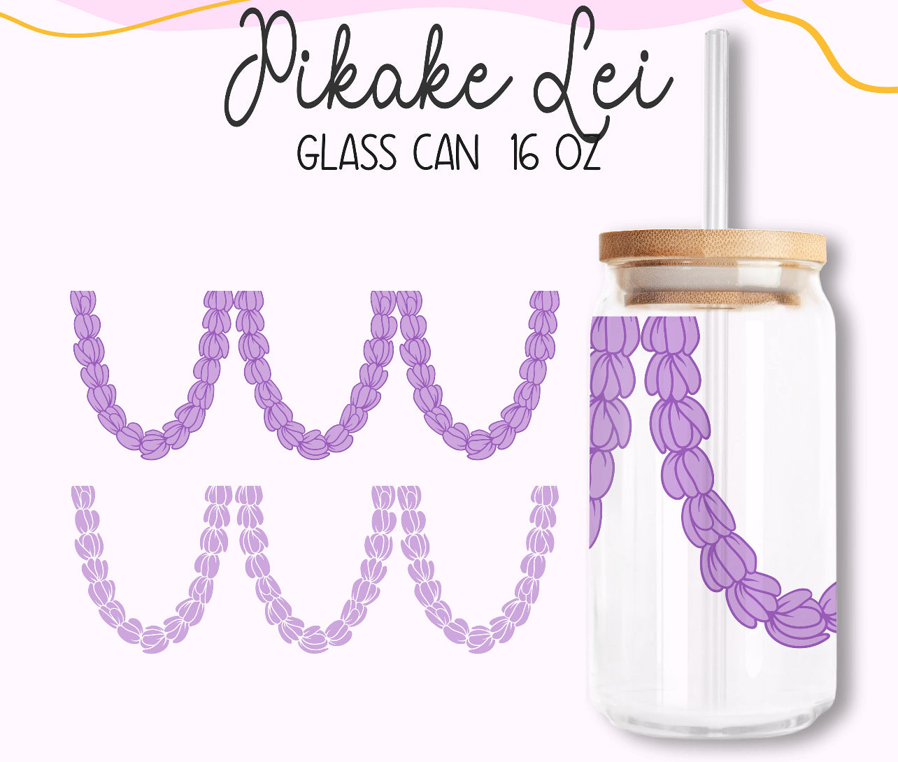 Purple Pikake Triple Lei 16oz Glass Can