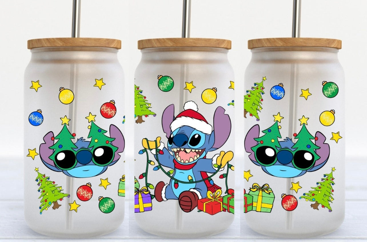 Magical Stitch Christmas 16oz Glass Can