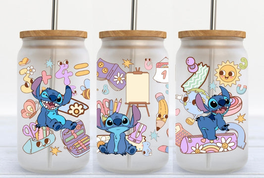 Back 2 School Stitch 16oz Glass Can