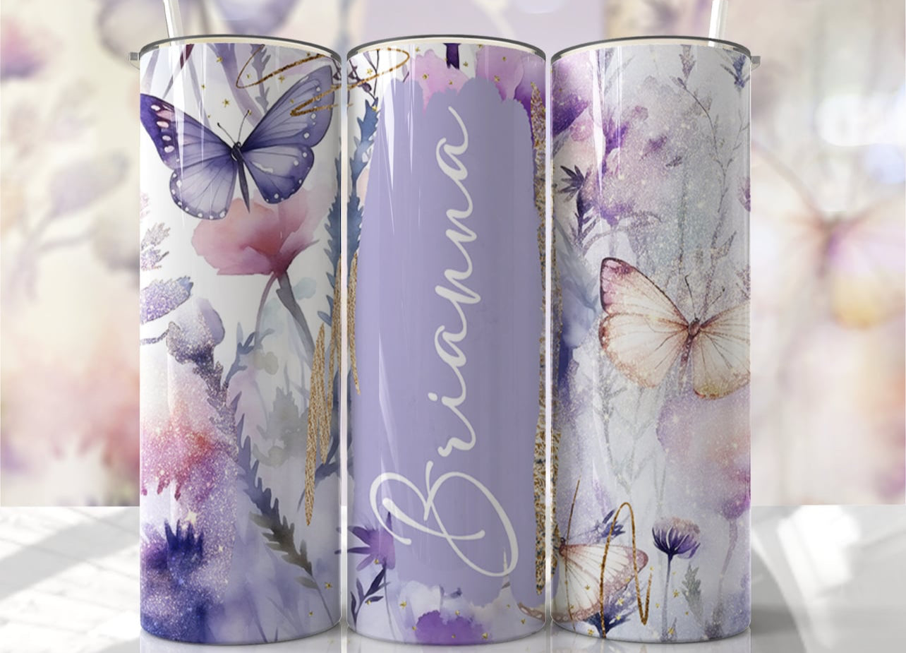 Purple Butterfly Name 20oz Tumbler