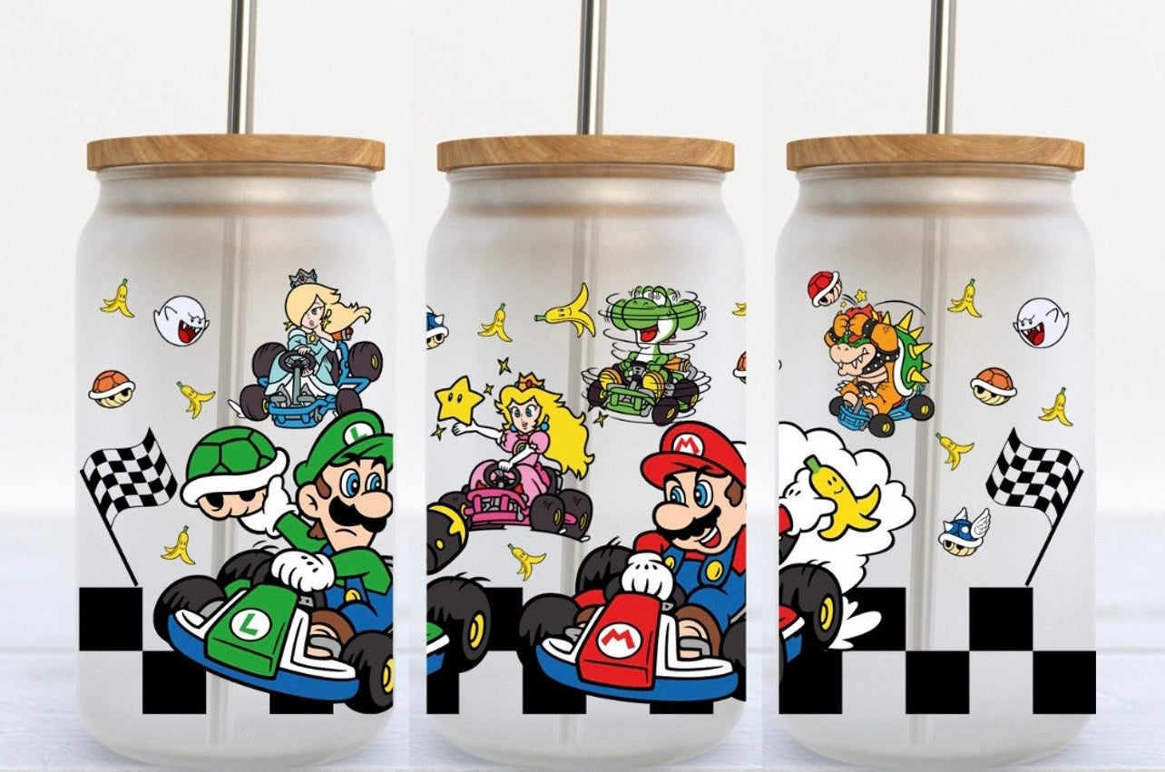 Mario Kart 16oz Glass Can